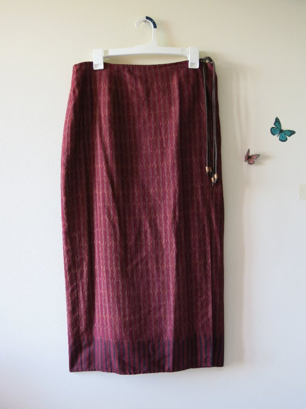 Lauren Ralph Lauren Silk Linen Blend Burgundy Long Wrap Bohemian Skirt Size 12